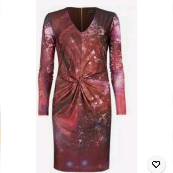 TED BAKER | MAKALA TWINKLE TREES PRINT TWIST FRONT DRESS  Sz 6 - Picture 2 of 7